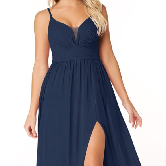 LAST CHANCE - Azazie Women's Navy Custom Bridesmaid Dress - Picture 1 of 6